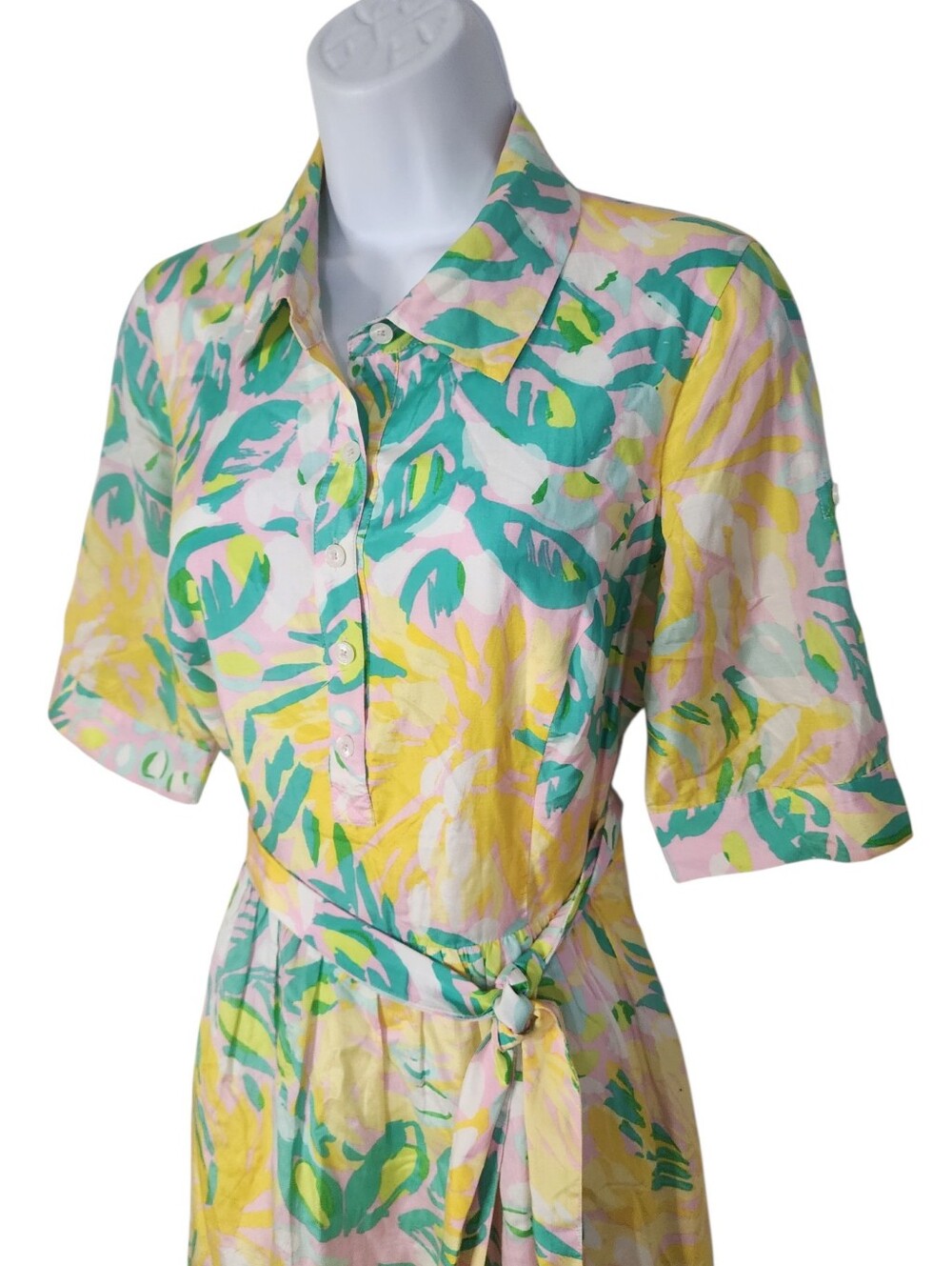 Lilly Pulitzer Silk Cotton Pastel Floral Belted Shirt Dress Size 8 - Picture 3 of 11